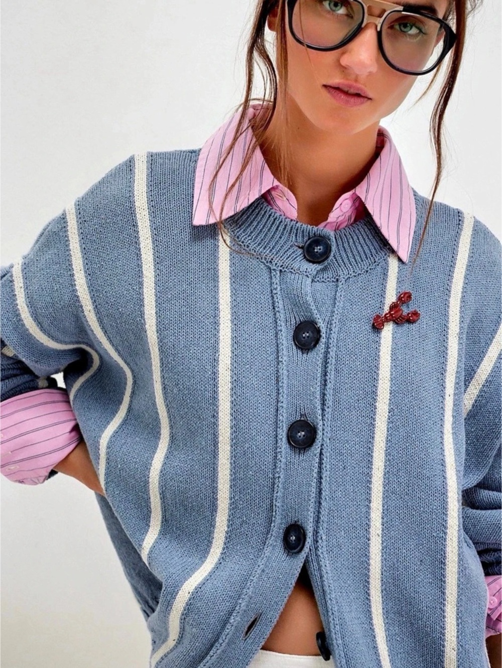 Free People 🖤 We The Free Valencia Striped Oversized Cardigan Blue & White (M)